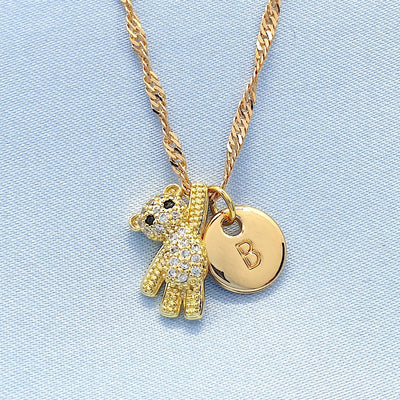 Personalised Anniversary Gift Initial Name Teddy Bear Necklace Gift for Her