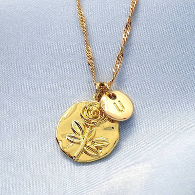 Personalised Anniversary Gift Initial Name Rose Necklace
