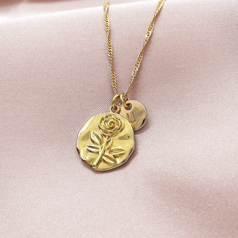 Image of Personalised Birthday Gift Initial Name Rose Necklace
