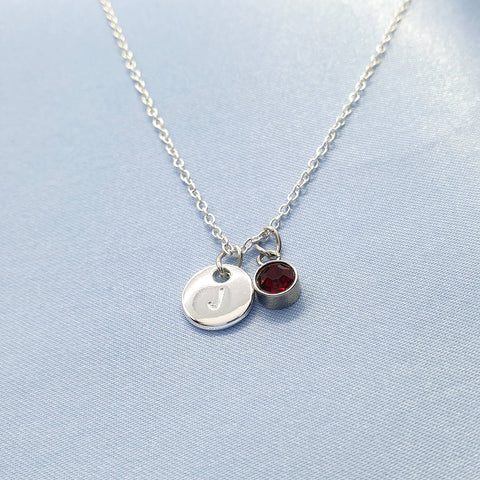 Image of Personalised Birthday Gift Initial Name Birthstone Necklace