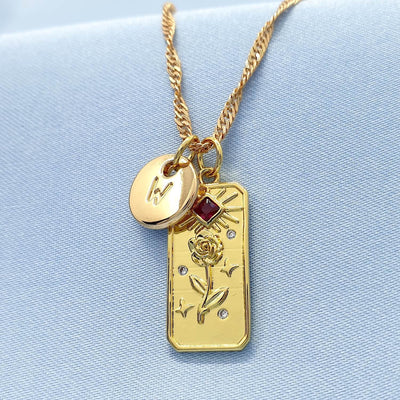 Personalised Birthday Gift Initial Name Rose Necklace