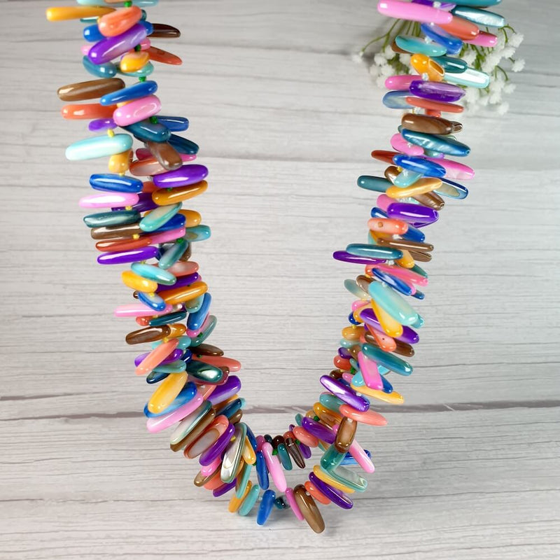 Rainbow Coloured Mother of Pearl Gemstone Necklace