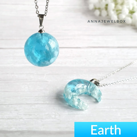 925 Sterling Silver  Blue Crescent Moon and Earth Pendant Necklace - AnnaJewelBox