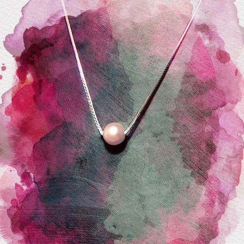 Image of Pink Round Freshwater Pearl 925 Sterling Silver Necklace - AnnaJewelBox