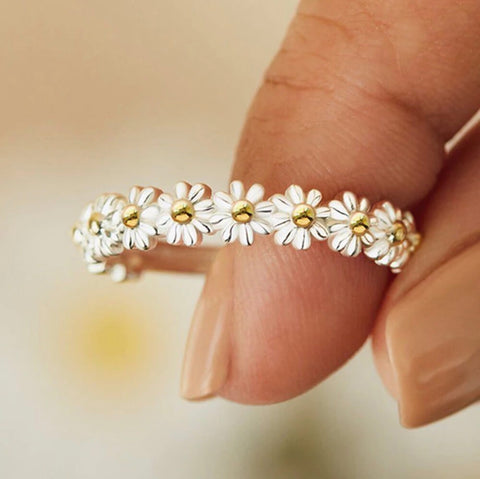 Image of 925 Sterling Silver Daisies Flower Open Ring - AnnaJewelBox