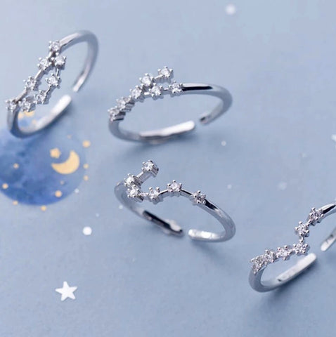 Image of Crystal Zodiac Constellation Ring in Silver