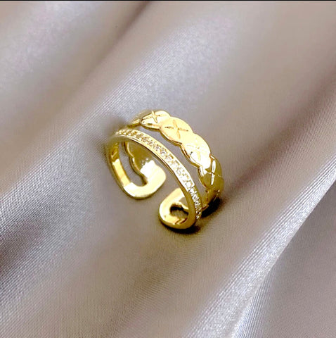 Image of Multi Layer Gold Diamante Open Ring - AnnaJewelBox