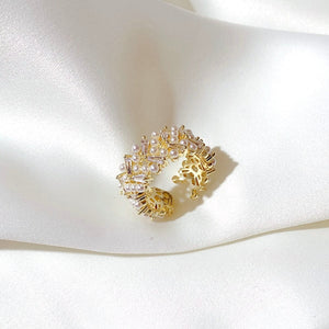 Gold Diamante Pearl Open Ring - AnnaJewelBox
