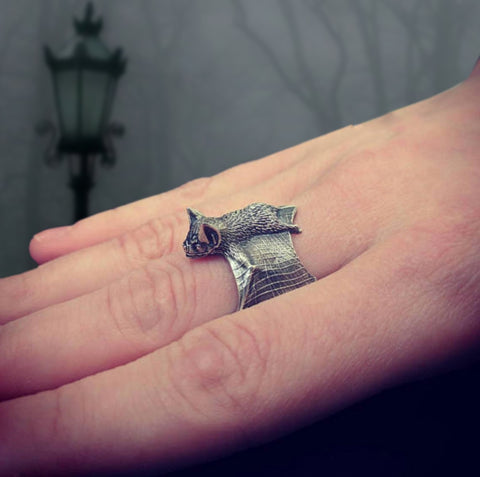 Mystical Silver Bat Open Ring
