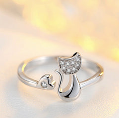 925 Sterling Silver Cat Ring - AnnaJewelBox