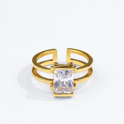 Image of Large Gold Diamante Crystal Open Ring