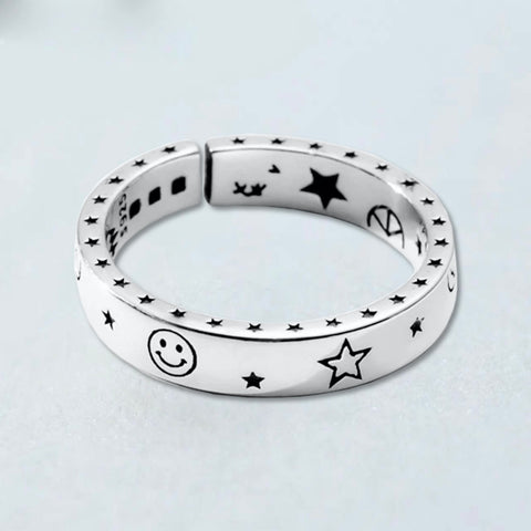 Peace and Happiness 925 Sterling Silver Open Ring - AnnaJewelBox