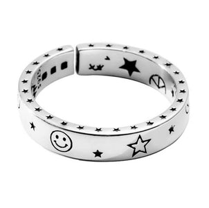 Peace and Happiness 925 Sterling Silver Open Ring - AnnaJewelBox