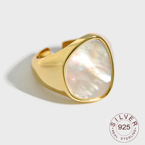 Image of Mother of Pearl Signet Open Ring - AnnaJewelBox