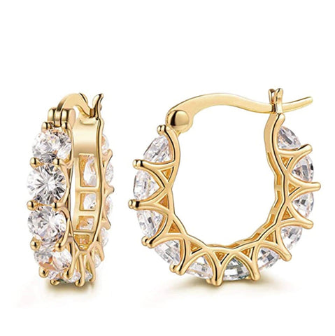 Image of Sparkling Silver Gold Crystal Hoop Earrings