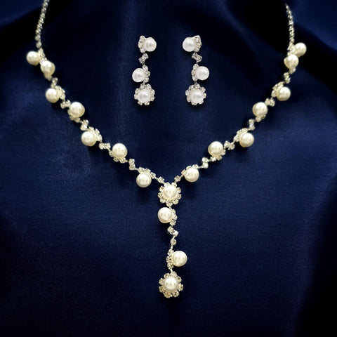 Image of Pearls Crystal Silver Bridal Party Jewellery Set