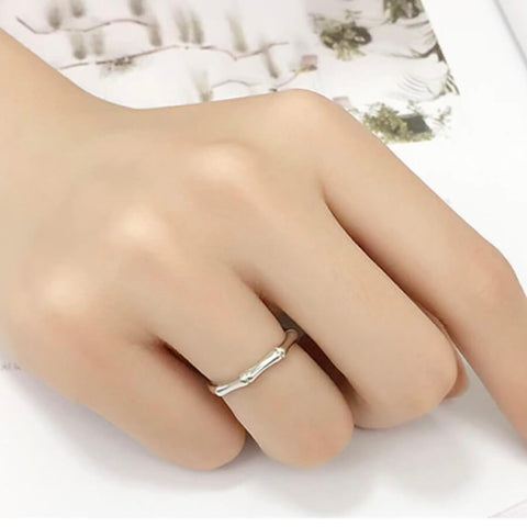 Adjustable 925 Sterling Silver Bamboo Ring - AnnaJewelBox