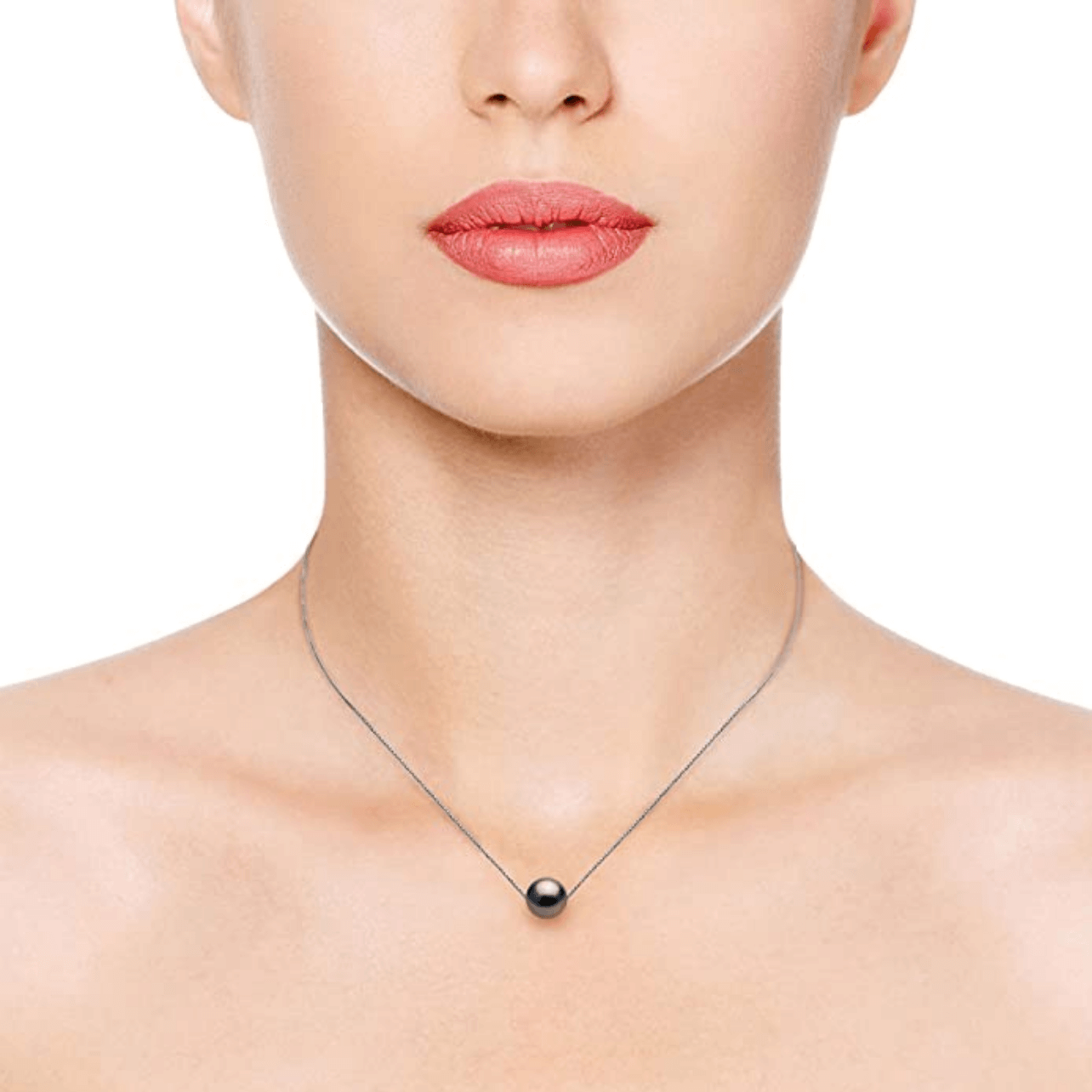 Black Round Freshwater Pearl 925 Sterling Silver Necklace - AnnaJewelBox