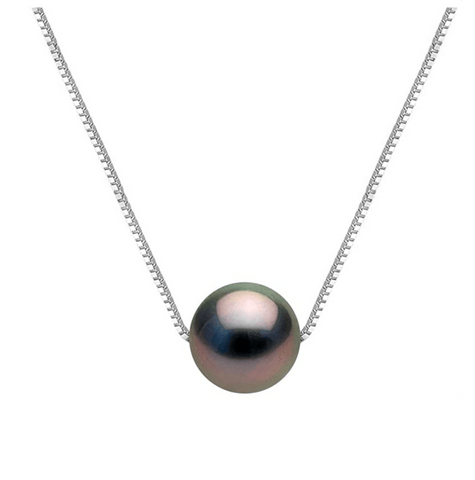 Image of Black Round Freshwater Pearl 925 Sterling Silver Necklace - AnnaJewelBox