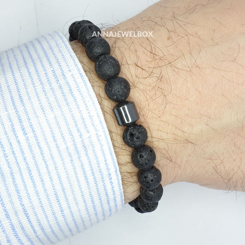 Image of Hematite and Lava Stretch Bracelet for Men - AnnaJewelBox