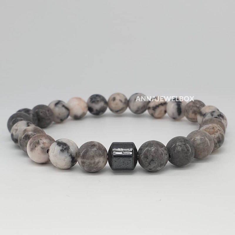 Hematite and Grey Howlite Stretch Bracelet for Men - AnnaJewelBox