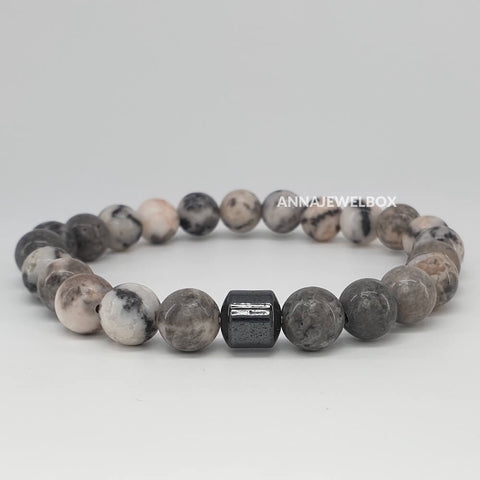 Image of Hematite and Grey Howlite Stretch Bracelet for Men - AnnaJewelBox