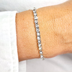 White Diamante Elastic Stretch Tennis Bracelet - AnnaJewelBox