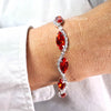 Red and White Cubic Zirconia Diamante Crystals Sparkling Bracelet - AnnaJewelBox