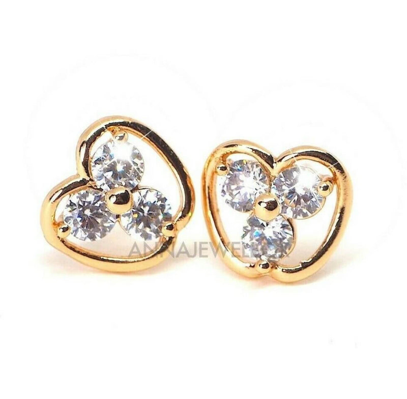 Gold Apple Diamante Stud Earrings - AnnaJewelBox