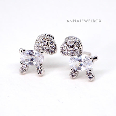 Sparking Diamante Crystals Silver Horse Stud Earrings - AnnaJewelBox