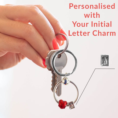 Image of Crescent Moon Keyrings personalised with Custom Initial Letter Charm