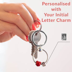 Crescent Moon Keyrings personalised with Custom Initial Letter Charm