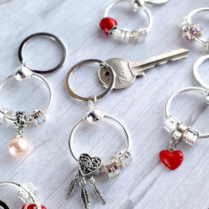 Pearl Keyrings personalised with Custom Initial Letter Charm