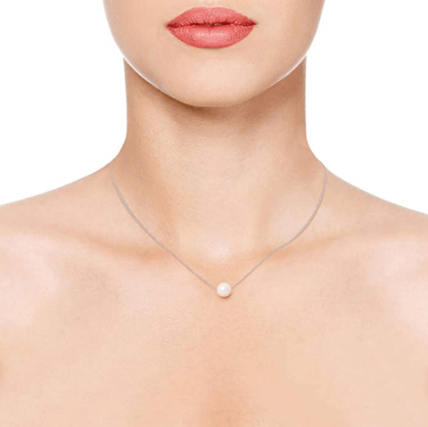 Ivory White Round Freshwater Pearl 925 Sterling Silver Necklace - AnnaJewelBox