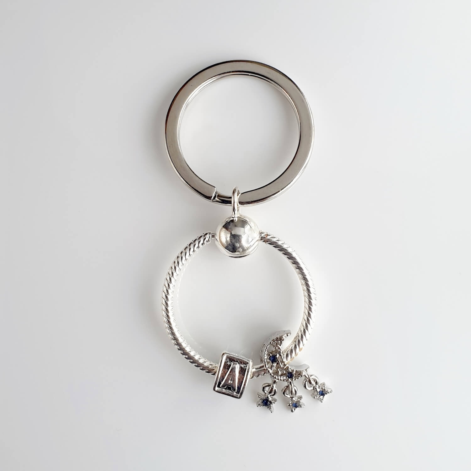 Crescent Moon Keyrings personalised with Custom Initial Letter Charm