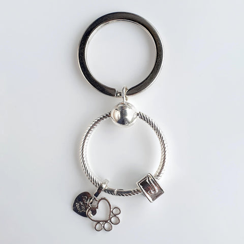 Image of Pet Paw Keyrings personalised with Custom Initial Letter Charm