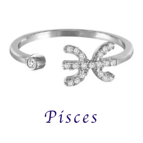 Crystal Zodiac Sign Ring in Silver