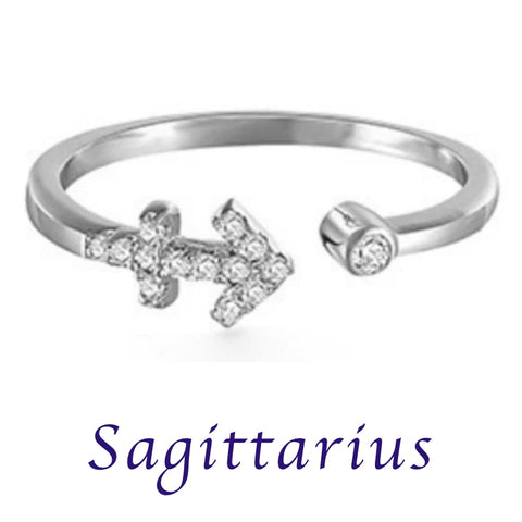 Crystal Zodiac Sign Ring in Silver